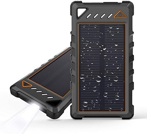 Beartwo Portable Solar Charger 10000mAh with Dual USB Ports, Waterproof Solar Power Bank with LED Flashlight, Dustproof/Shockproof Outdoor Solar Phone Charger for Smart Phones and other USB Devices