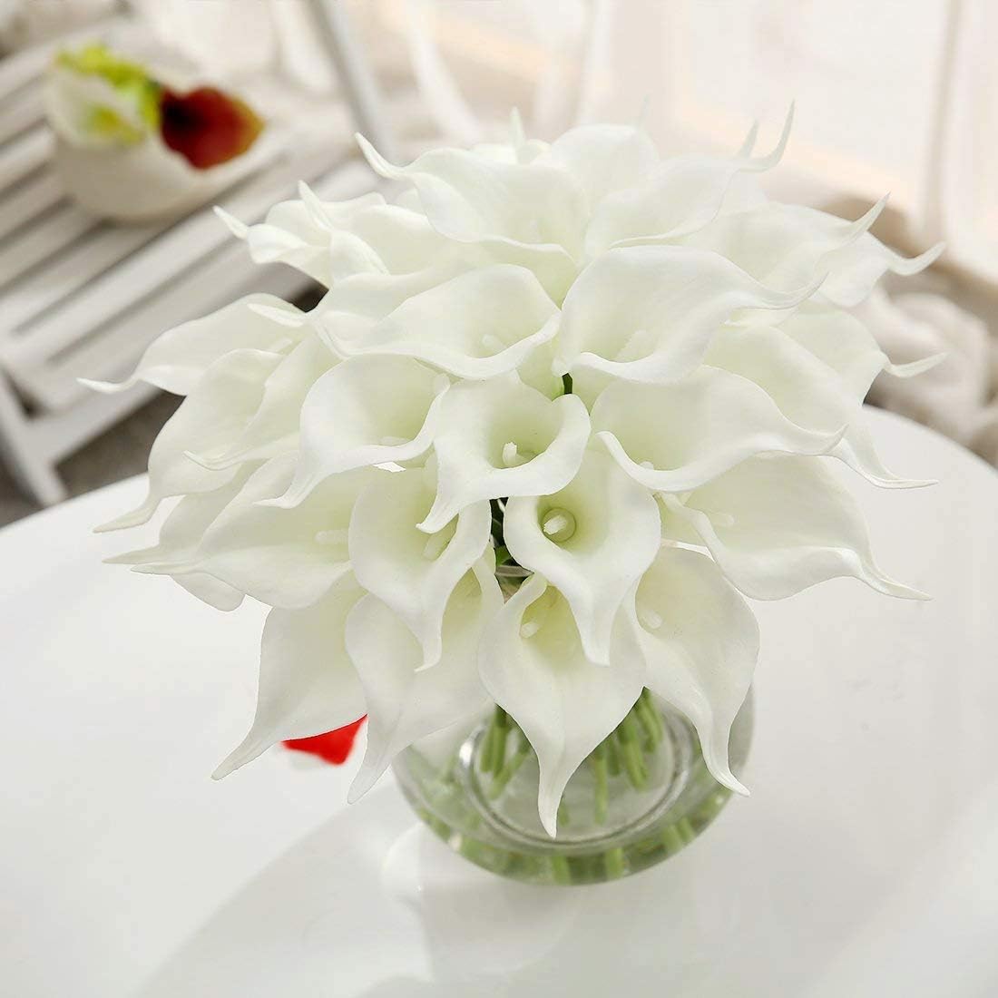 Veryhome 20 Pcs Calla Lily Bridal Bouquet of Flowers Artificial Flower Head Latex Real Touch Home,Party,Wedding Decoration (White-White) - Image 3