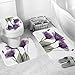Toilet mats Set Fiaya 3Pcs /4PCS Floral Leaf Cactus Multicolor Polyester Bathroom Set Rug Contour Mat+Toilet Lid Cover +Plan Solid Color Bath Mats +Shower Curtain (3PCS, Purple Lotus)