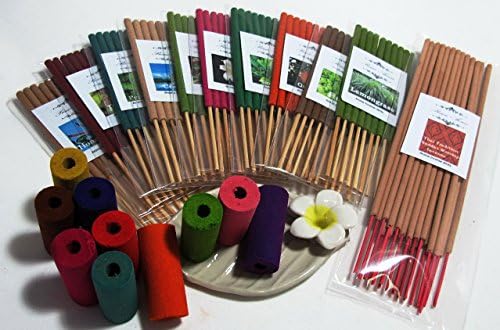 Refreshed by the aromatherapy set, Thai tradition temple incense, 10 packs of 10 small smokeless aroma incense tube, 10 smokeless aroma incense cylinder &amp; handmade ceramic Incense burner (FL64)