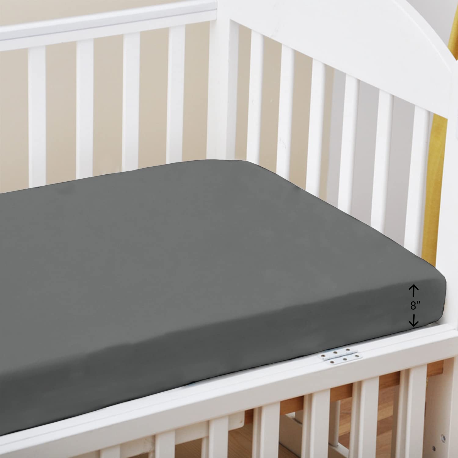 Pizuna Crib Fitted Sheet 40 x 90 cm, Dark Grey, 400 Thread Count 100% Long Staple Cotton Fitted Bed Sheet, Soft Sateen Weave Baby Crib Sheet with 12 cm Deep Pocket