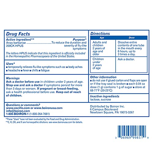 Boiron Oscillococcinum for Relief from FluLike Symptoms of Body Aches, Headache, Fever, Chills