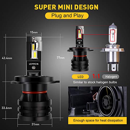 H4/9003 LED Headlight Bulbs leppein S Series Dual High/Low Beam 24xCREE Chips 6500K 6000LM Cool White Conversion Kit Halogen Replacement-1 Pair