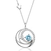 FANCIME Birthstone Necklaces 925 Sterling Silver Moon and Star Pendant Fine Jewelry Birthday Christmas Gifts for Mom Wife Her Daughter, Adjustable Chain 16+2"