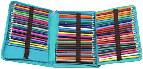 Cristining Portable Colored Canvas Pencil Holder 72 Slots,Zippered Pencil Case Pouch for Watercolor Pen,Blue