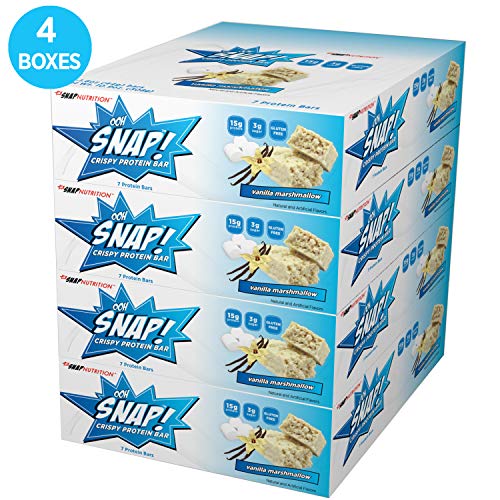 Ohh Snap Nutrition Gluten Free Crispy Protein Bar (Bulk 28 Bars) – Healthy Low Sugar Snack – Vanilla Marshmallow Flavor – 4 Count Box
