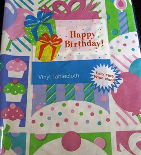 Happy Birthday Cupcakes, Candles and Balloons Flannel Back Vinyl Tablecloths By Elrene- Assorted Sizes (52 x 70 Oblong) by Happy Birthday