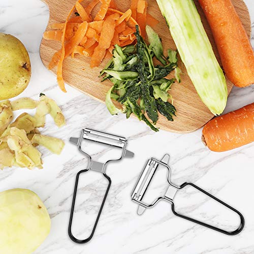 Vegetable Peeler Stainless Steel, Echeer Ultra Sharp Dual Julienne & Fruit Peelers Great Kitchen Tool with Black Non-slip Grip for Apples Potatoes Carrots, 2 Packs