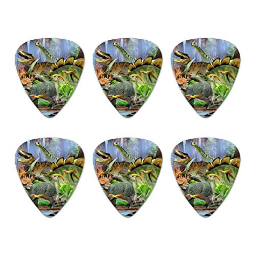 Triceratops T-Rex Stegosaurus Jurassic Dinosaurs Novelty Guitar Picks Medium Gauge - Set of 6