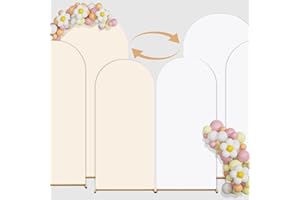 INVARIABLY Arch Backdrop Cover Set of 3 Double Color 4ft/5ft/6ft Wedding Arch Cover Spandex Fitted Arch Covers,Round Top Chiara Arch Backdrop Cover for Baby Party Birthday Banquet Shower (White+Cream)