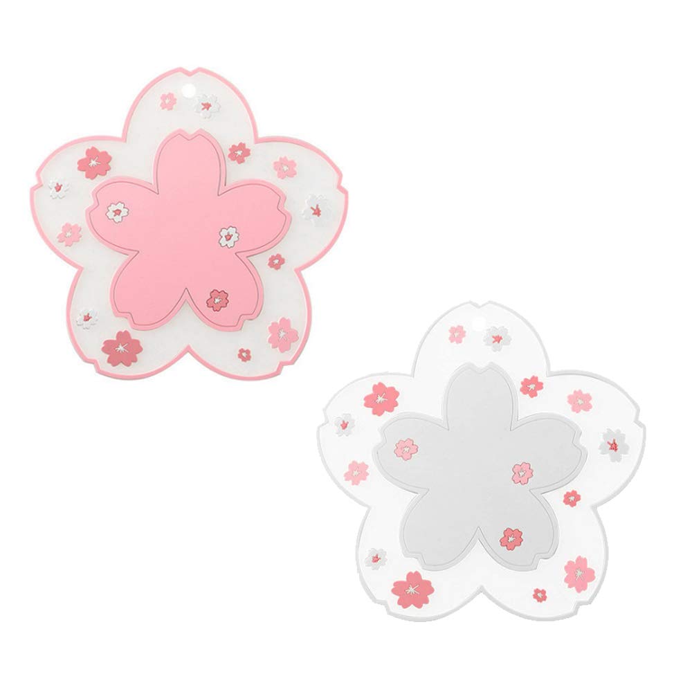 Binoster Sakura Coffee Cup Mat Kawaii Coaster 2PCS Cute Cherry Blossom PVC Home Tea Mug Pink Flower Pattern Anti-Skid Pot Bowl Pad Placemat for Desk Drink Table Cute Room Decor Kawaii Accessories