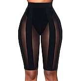 Atyfuniby Womens Sexy High Waisted Mesh See Through Skinny Shorts Leggings Club Streetwear