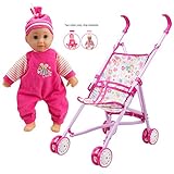 WonderPlay Doll Stroller with Baby Doll Foldable Umbrella Doll Strollers with Swivel Wheels Handles for Toddlers Kids