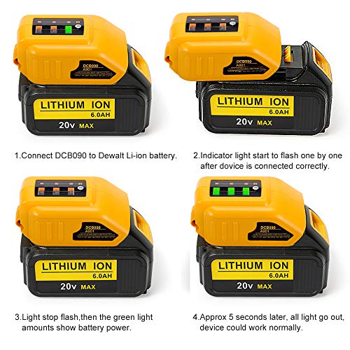 12V/20V Max 2 Port USB Power Source Compatible with Dewalt DCB090 Converters Dewalt USB charger Adapter for Lithium Battery - Thumbnail 4