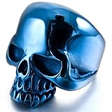 INBLUE Men's Stainless Steel Ring Blue Skull