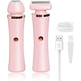 Facial Hair Remover for Women - 2-in-1 Electric Painless Face Hair Removal Shaver Device - Waterproof Face Trimmer & Body Epilator - Rechargeable Razor with 2 Heads for Lips Arms Legs Bikini Body