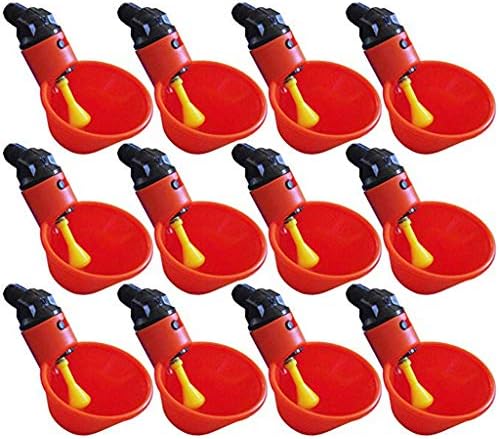 GOTD 12PCS Livestock Drinking Cup Feed, Automatic Bird Coop Poultry Chicken Fowl Drinker Water Drinking Cups with PVC Pipe Mount