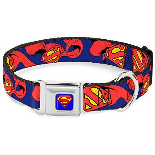 Buckle-Down Seatbelt Buckle Dog Collar - Superman Shield w/Cape - 1.5