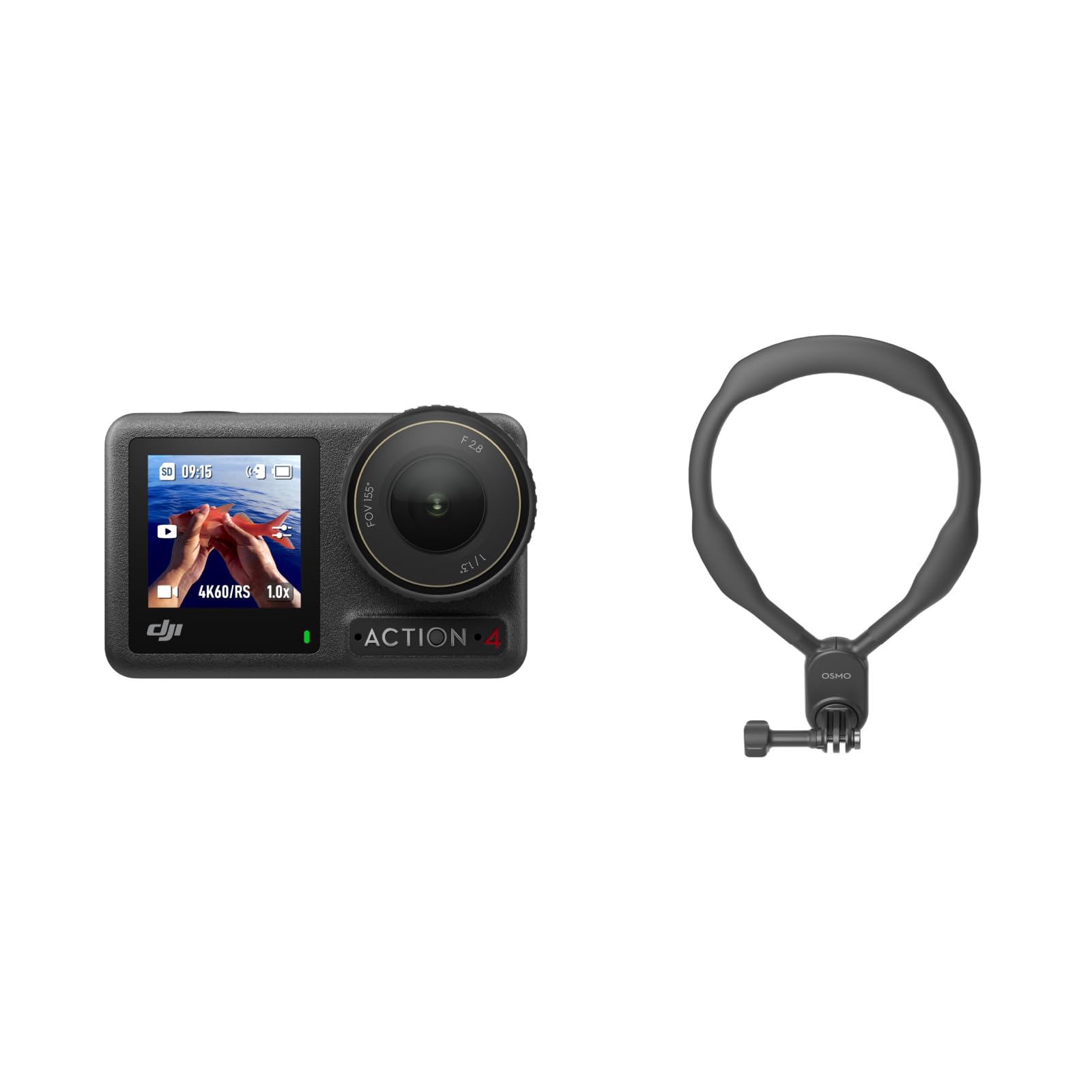 DJI Osmo Action 4 Fishing Combo - Waterproof Action Camera with 4K/120fps and 155° Ultra Wide Angle View, Lasts 2.5 Hours Long, 10-Bit D-Log M, Neck Mount for Video from the I Perspective