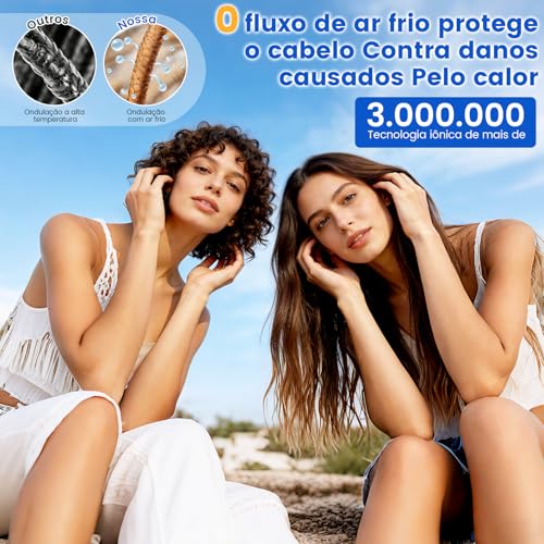 Chapinha Profissional, Com configuração de ar frio e placas flutuantes 3D, Configurações de 5 temperaturas, 15 Aquecimento rápido e desligamento automático seguro, Para todos os tipos de cabelo