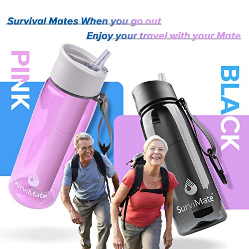 SurviMate Purified Water Bottle for Camping, Hiking, Backpacking and Travel, BPA Free with 4