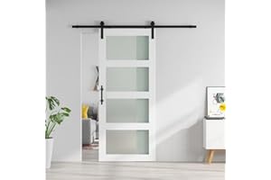 LDB_BUILDING 28 x 84 in Glass and Manufactured Wood Prefinished Barn Door with Installation Hardware Kit