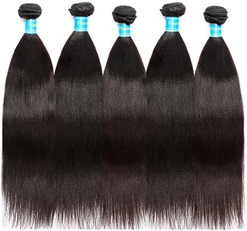 Vinsteen Brazilian Yaki Straight Hair Weaves 5Pcs Virgin Brazilian Human Hair Bundles Cheap Natural Black Wonder Beauty Hair Extensions (28 28 28 28 28)