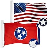 G128 Combo Pack: USA American Flag 3x5 Ft Embroidered Stars & Tennessee State Flag 3x5 Ft Embroidered