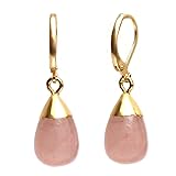 Gempires Rose Quartz Teardrop Dangle Earrings, Pink