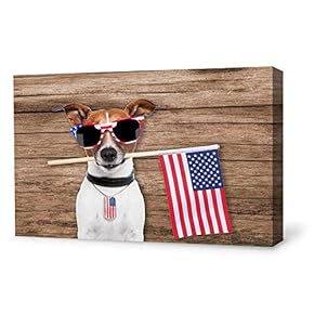 Canvas Wall Art Funny Animal USA Flag Canvas Painting Wall Poster Decor for Living Room Framed Home Decorations - 12x18 inches