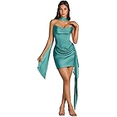 Hjindpr Strapless Satin Homecoming Dresses for Teens 2026 A-line Short Prom Dress Pleated Cocktail Party Gowns with Scarf