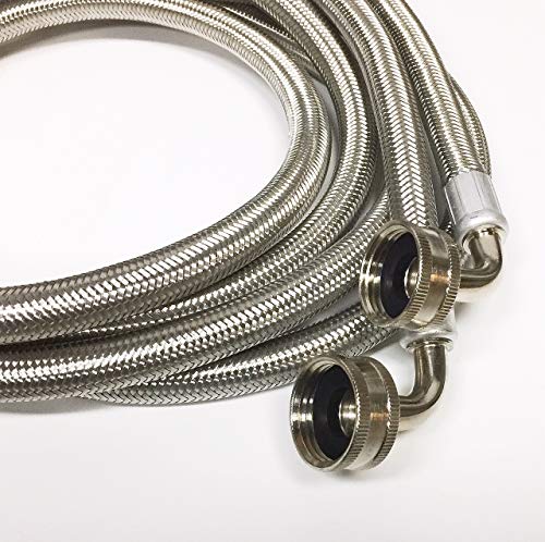 2-Pack Premium Stainless Steel Washing Machine Hoses - 4 FT No-Lead Burst Proof Inlet Supply Lines - 90 Degree Elbow Connection - 10 Year Warranty