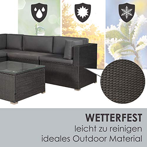 Juskys Polyrattan Gartenmöbel-Set Nassau wetterfest - Lounge mit Ecksofa, Tisch & Auflagen - Gartenlounge für 5 Personen - Sitzgruppe Schwarz-Grau – Bild 6