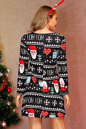 For G and PL Women Christmas Long Sleeve Party Printed Casual Swing Tunic Mini Dress OHOH L