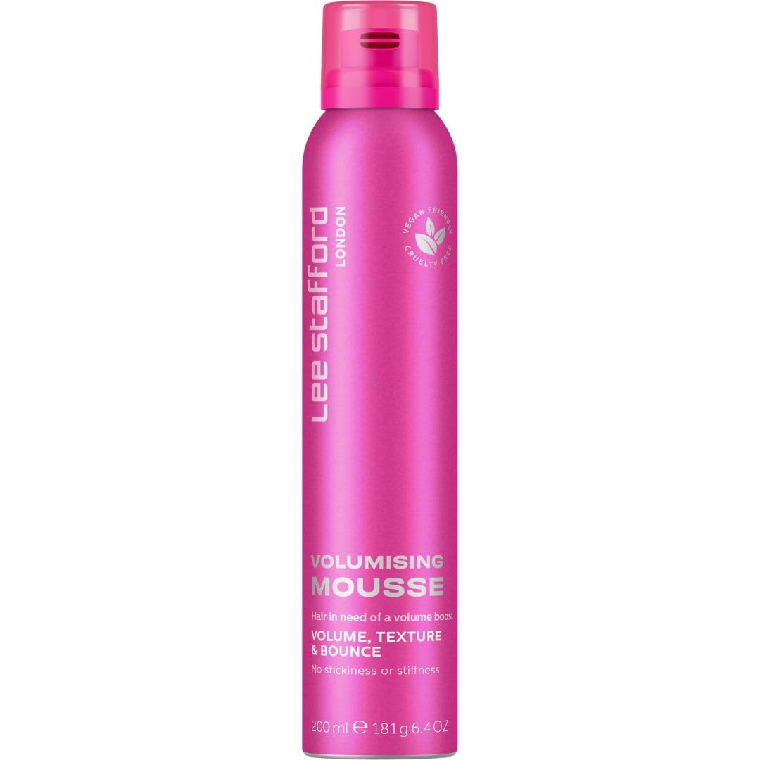 Lee Stafford Volumising Hair Mousse | Styling - Add Volume & Texture to Fine Frizzy Hair, Flexible Body Boosting Foam with Strong Hold, Great for Curly Hair, Mega Root Lift, 200 ml