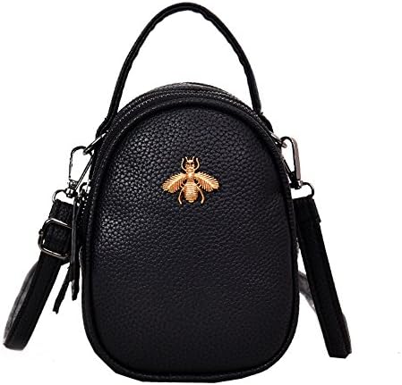Olyphy Genuine Leather Small Shoulder Bag for Women, Mini Bee Cross Body Purse Round Handbag