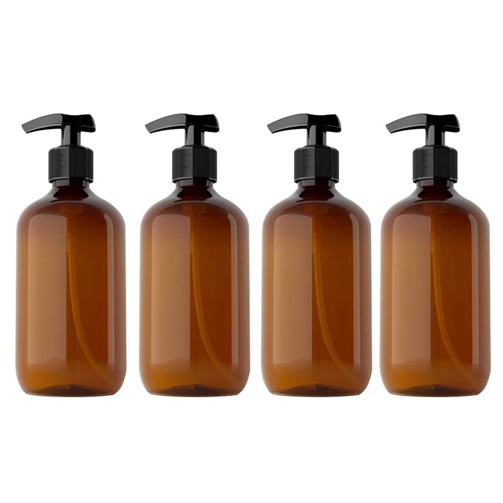 Kitchnexus Soap Lotion Dispenser 4PCS Brown 300ML Small Capacity Empty Bottles with Lotion Pumps Bath Accessories