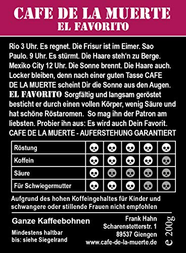 Cafe de la muerte | Espresso | Starker Kaffee Starkes Design | El Favorito | Ganze Kaffeebohnen in Trommel geröstet… – Bild 3