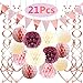 Famoby Dusty Rose Blush Pink Cream White Poms Honeycomb Balls Kit Rose Gold Banner Triangle Flags Hanging Swirls for Wedding Valentine's Day Bridal Shower Baby Shower Birthday Party Decorations