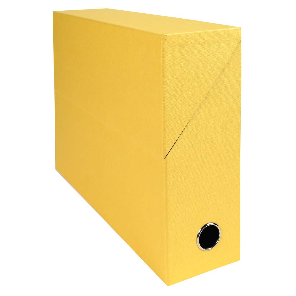 Exacompta - Ref 89529E - Canvas Transfer Box - 250 x 330mm in Size, Suitable for Storing A4 Documents, 90mm Spine, Metal Finger Hole, Spine Label - Yellow