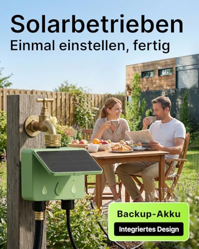 EZAIoT Irrigation Computer WLAN Solar for Garden, 2-Way | Smart Watering Timer with Flow Meter, No Hub Required, Brass Inlet, App & Voice Control (Alexa/Google)