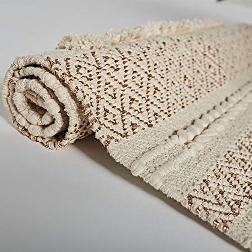 MOTINI Tufted Cotton Area Rug 3' x 5', Hand Woven Knotted Bohemian Gold