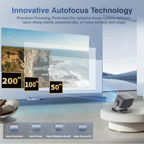 AOC Smart Projector Native 1080P 4K Support, 15000 Lumens, Android 13, WiFi 6 BT 5.2, Auto Focus & Keystone Portable Outdoor Projector, 360° Rotatable Projector with Built-in Apps (Black)