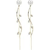 Pearl Dangle Earrings Zirconia Rhinestone Dangling Earrings for Women Pearl Wedding Bridal Earring for Brides Bridesmaids, Leaf Brides Earring Prom Party Jewelry Gifts