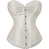 Grebrafan Women's Plus Size Satin Overbust Lace up Boned Corsets Shapewear Outfit