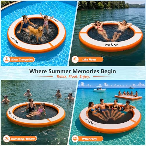 Inflatable Floating Dock Air Platform Multi-Person Swim Water Mat with Rope Ladder, None-Slip Surface for Pool Lake Beach
