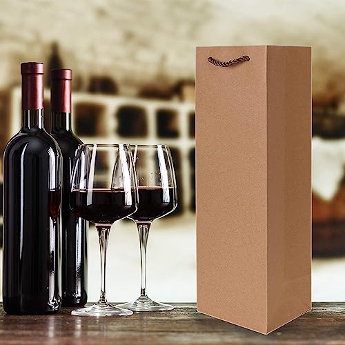 Kraft Paper Wine Gift Bags, Premium Wine Gift Bags with Handles, 20 Kraft Paper Wine Bags for Christmas, Wedding, Party (Brown)