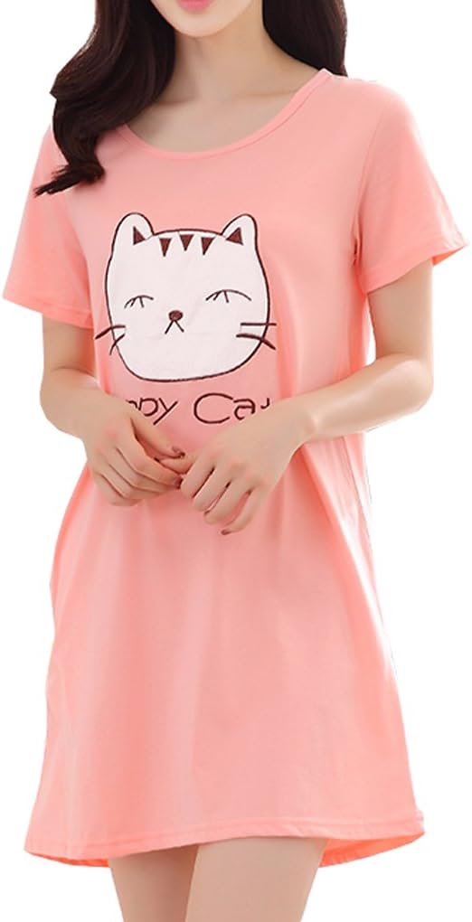 VopmocldBig Girls' Cute Happy Cat Sleepwear Short Sleeve Summer Soft Nightgown