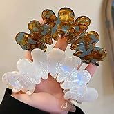2PCS Hair Claw Flower hair clip Large Flower Hair Claw Clips for Thick Hair, Non Slip Strong Hold for Women Girls（White/coffee color）