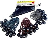 Premium Ball Bungee Cords - Quality 60 Pack of 3 Size Tarp, Banner &Canopy Fasteners - Heavy Duty Black UV Treated Stretch Tie Loops with Plastic Toggle - Color Coded Cord to Indicate Size, 60 Pack